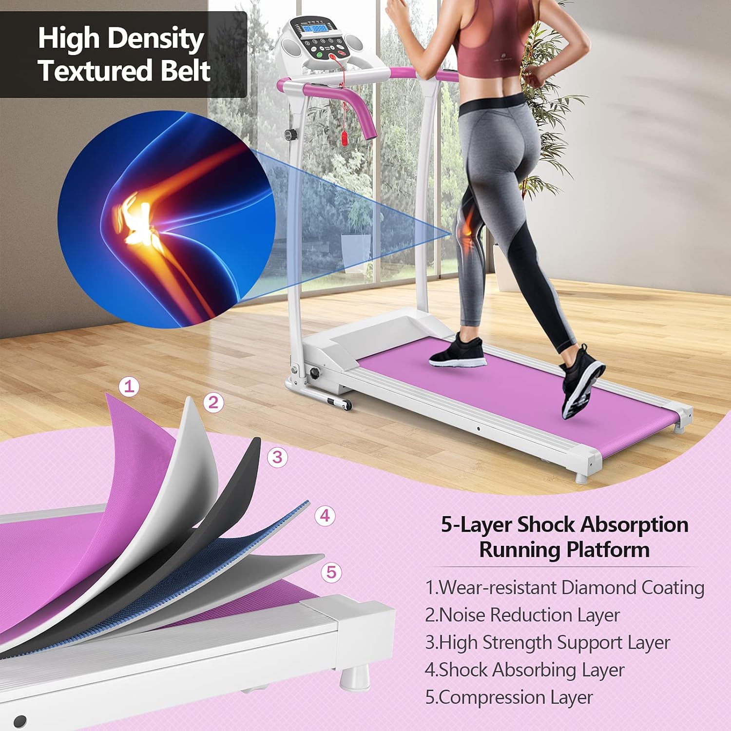 Goplus Foldable Treadmill, Freestanding Portable Treadmill with 12 Preset Programs, LCD Monitor, Built-in Wheels & Pulse Sensor, Folding Compact Treadmills for Home Small - Image 5