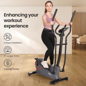 Elliptical Exercise Machine Elliptical Machine for Home with 8 Levels Adjustable Resistance LCD Monitor Pulse Monitor 13IN Stride 300 LBS Weight Capacity Hyper-Quiet Fitness