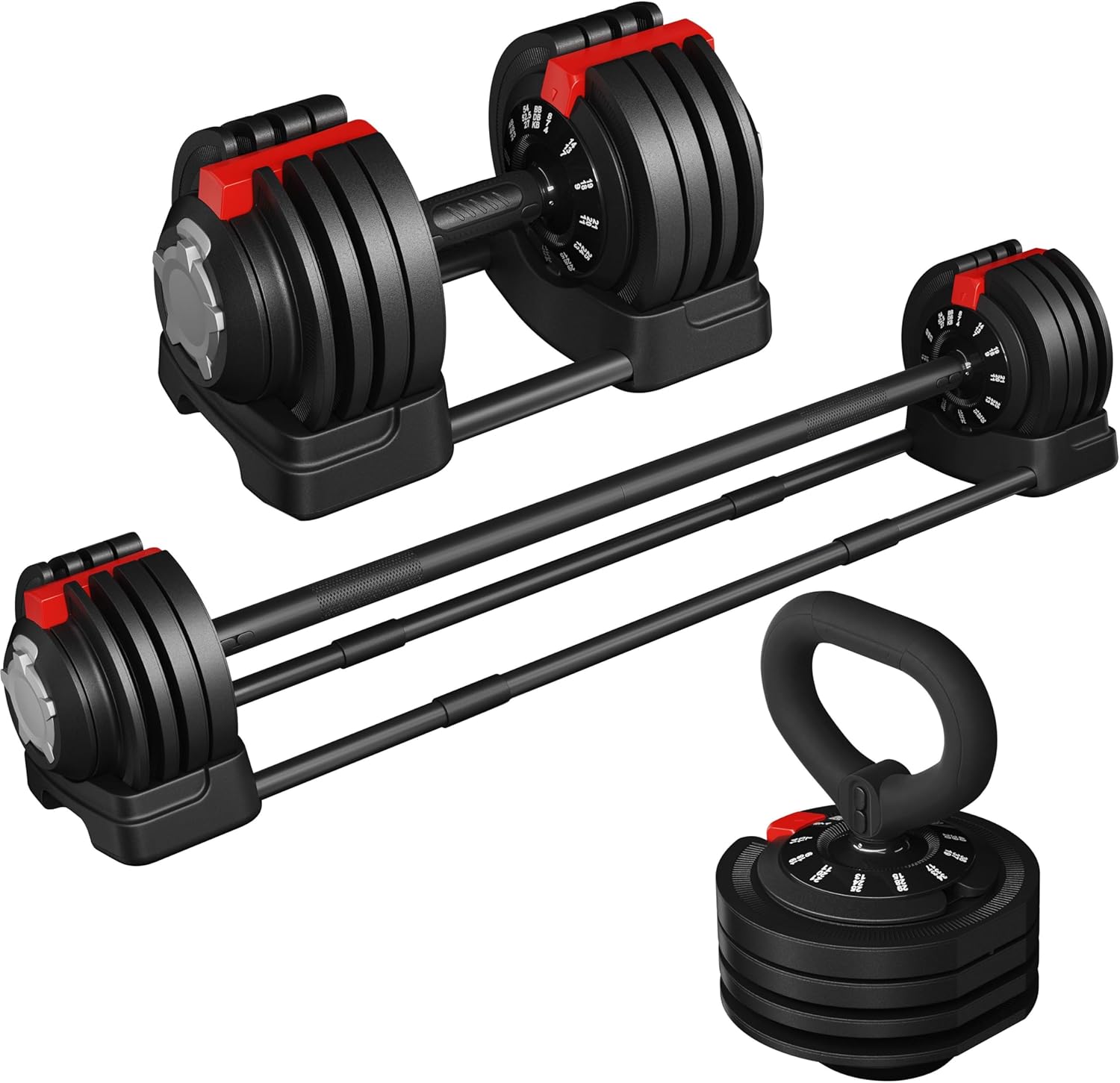 Yaheetech Adjustable Dumbbell Set Free Weight Dumbbells 52.5lbs Fast Adjust Dumbbells 3 in 1 Dumbbell Weight Set Used as Barbell, Kettlebells, with Tray, for Men/Women Strength Training Equipment