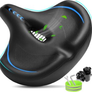 Oversized Bike Seat for Men & Women Comfort, Extra Wide Bicycle Seat Cushion, Comfortable Soft Padded, Large Replacement Saddle for Peloton, Stationary Exercise Bike, Cruiser, City Bike, Ebike