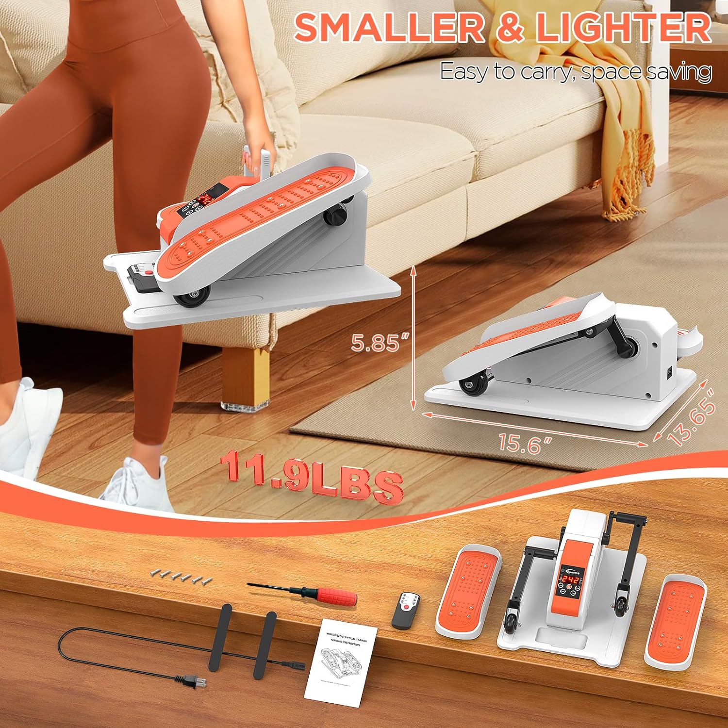 2025 New Under Desk Elliptical Machine, Mini Electric Ellipse Leg Exerciser for Senior,Quiet & Portable Seated Pedal Elliptical for Home with Monitor, Remote Control and 12 Adjustable Speeds - Image 7