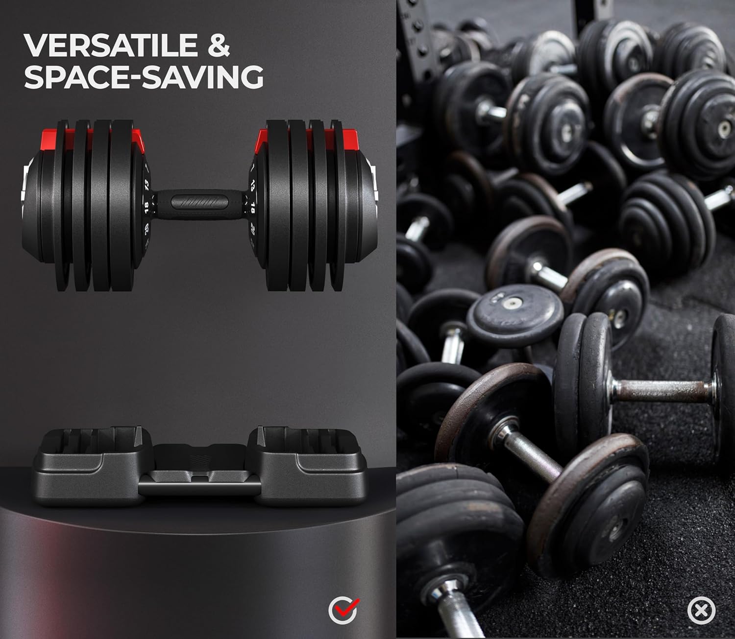 Yaheetech Adjustable Dumbbell Set 28/40/52.5/90LBS Adjustable Dumbbells Fast Adjust Dumbbell Weight Set with Anti-Slip Handle and Tray for Men/Women Home Gym Strength Training Equipment Single/Pair - Image 9