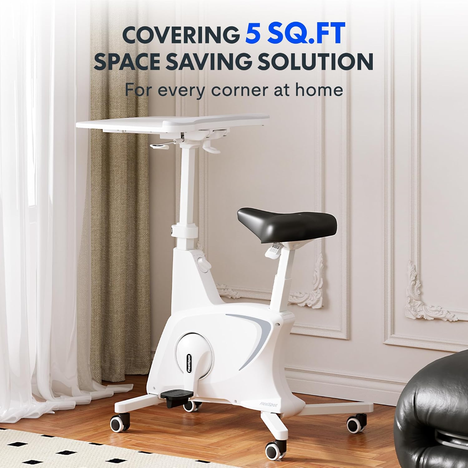 FLEXISPOT Exercise Bike with 2D Desktop, Space Saving Under Desk Bike with Removable Desk, Stationary Bikes Indoor Bikes with 300LBS Heavy Duty 8-Level Resistance Flywheel Optional LCD, V9PRO/V9MAX - Image 7