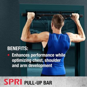 SPRI Pull Up Bar – 8-Grip and 12-Grip Door Frame Mounting Pull-Up Bar for Versatile Workouts – Rugged Steel Frame with Foam Handles – Supports 300 Pounds – Fits Door Frames Up to 32 in. Wide – Black