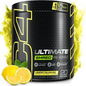 Cellucor C4 Ultimate Shred Pre Workout Powder, Fat Burner for Men & Women, Metabolism Supplement with Ginger Root Extract, Lemon Italian Ice, 20 Servings (Pack of 1)