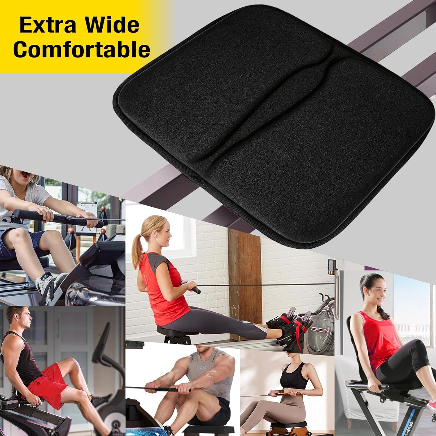 Gel Padded Seat Cushion Cover for Recumbent Bike & Rowing Machine - Extra Wide Thick Memory Foam with Gel Pad for Exercise Recumbent Bicycle and WaterRower, Concept2, for Women and Men Comfort - Image 6