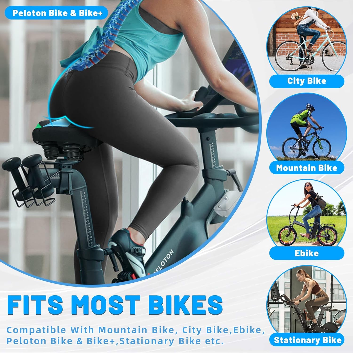 Oversized Bike Seat for Men & Women, Comfortable Gel Padded, Extra Wide Bicycle Seat Cushion Comfort, Replacement Saddle for Peloton, Stationary Exercise Bike, Mountain Bike, Cruiser, City Bike - Image 2
