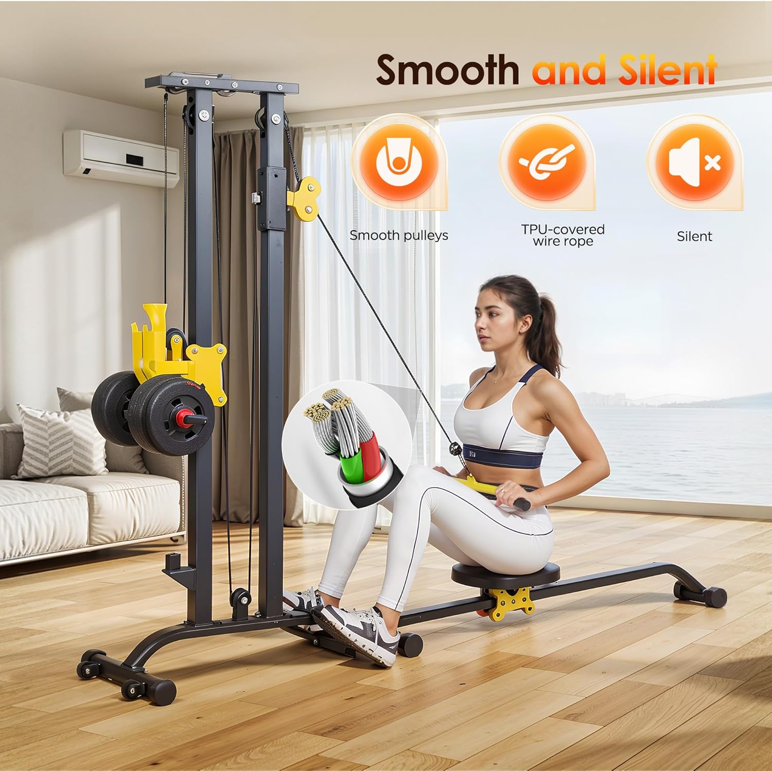 SogesHome LAT Pull Down Machine Low Row Cable Multifunctional Foldable Fitness Exercise Machine Full-Body Workout Strength Training Bar Machine - Image 5