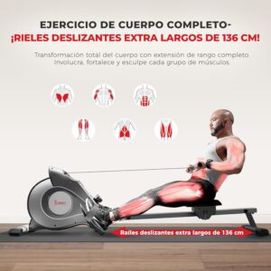 Bundle of Sunny Health & Fitness Magnetic Rowing Machine Rower with LCD Monitor & Extended Slide Rail – SF-RW5515 + Sunny Health & Fitness Home Gym Foam Floor Protector Mat for Exercise Equipment