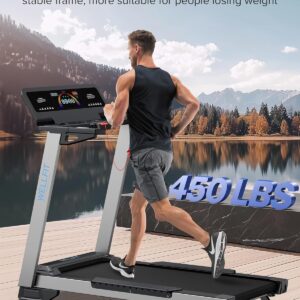 WELLFIT Home Treadmill, 2 Level Incline Heavyduty Treadmill with Pulse Sensor, 4.0 HP, 10 MPH, 450 lbs Capacity, 20” x 45” Running Area Treadmills with Bluetooth Player & LED Display