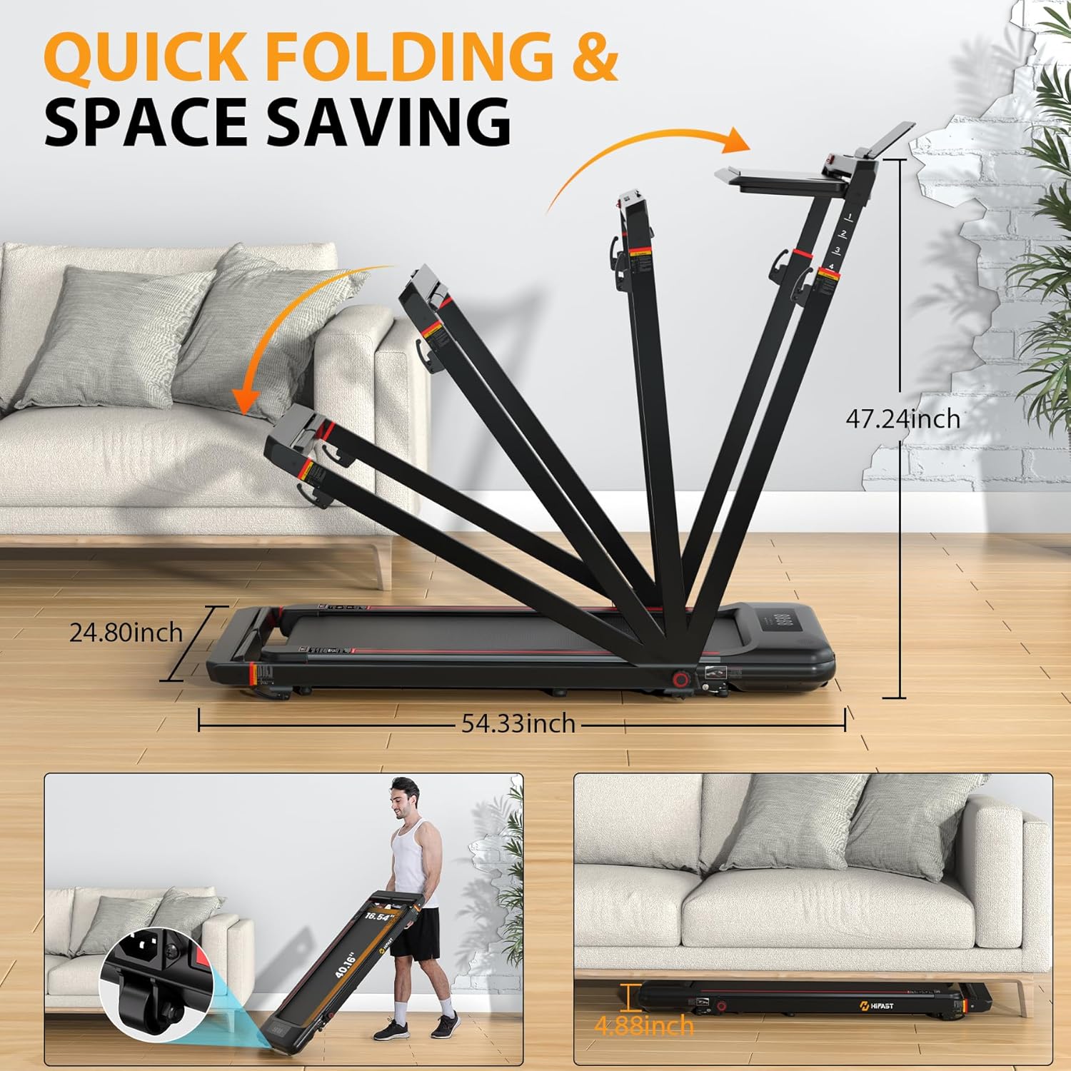 Walking Pad Treadmill with Desk Workstation, 3.0HP Under Desk Treadmills with 8% Incline Handle Bar, Foldable Portable Treadmill for Home Office, 300lbs Capacity, Remote Control, APP - Image 8