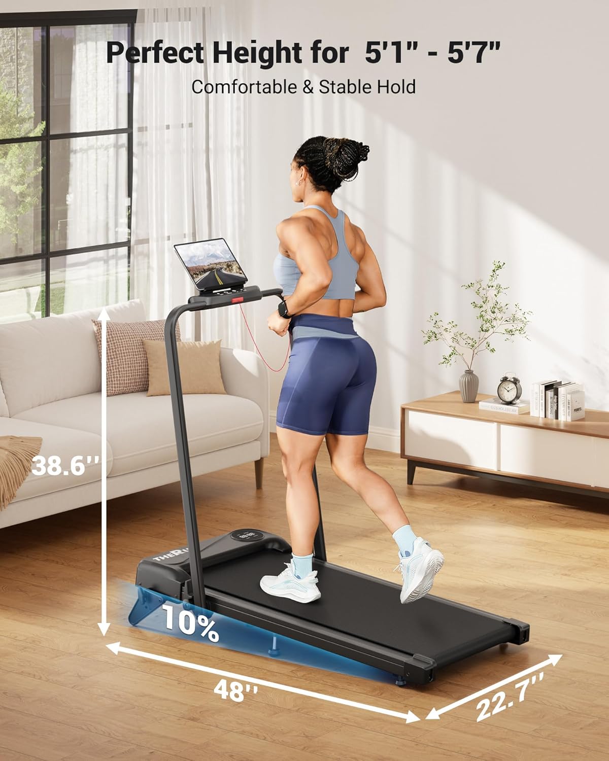 THERUN Walking Pad, 2 in 1 Foldable Treadmills for Home, 2.5HP Under Desk with Handle Bar, 16" Widened Running Belt, with Remote Control - Image 5