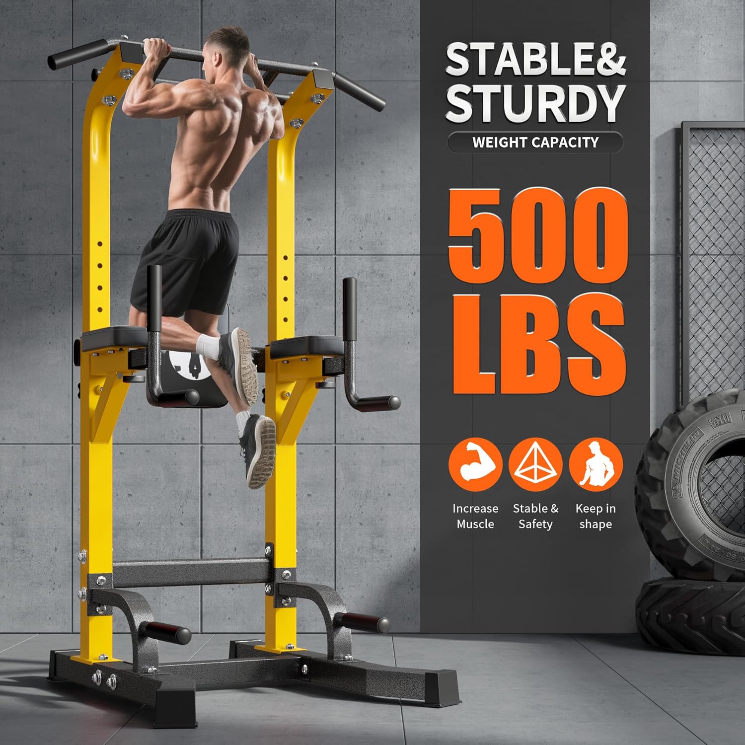SogesPower Multi-Function Power Tower Pull Up Bar Station Pull Up Dip Station for Home Gym, Adjustable Height Pull Up Bar Stand Dip Bar Strength Training Workout Equipment - Image 4