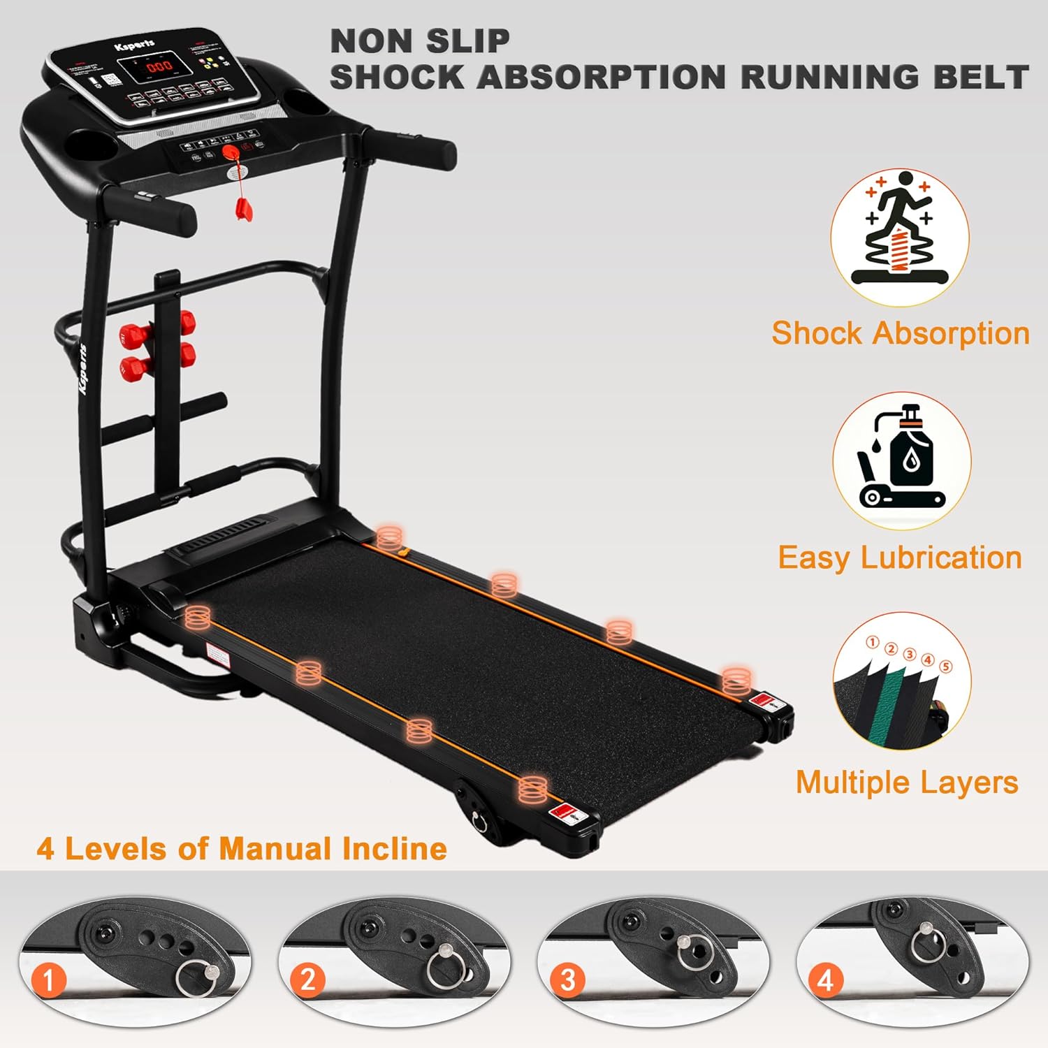 Ksports Foldable 16.5 Inch Cardio Fitness Portable Treadmill with Bluetooth Connectivity, LCD Display, and Tracking Apps for Home Gym Equipment, Black - Image 6
