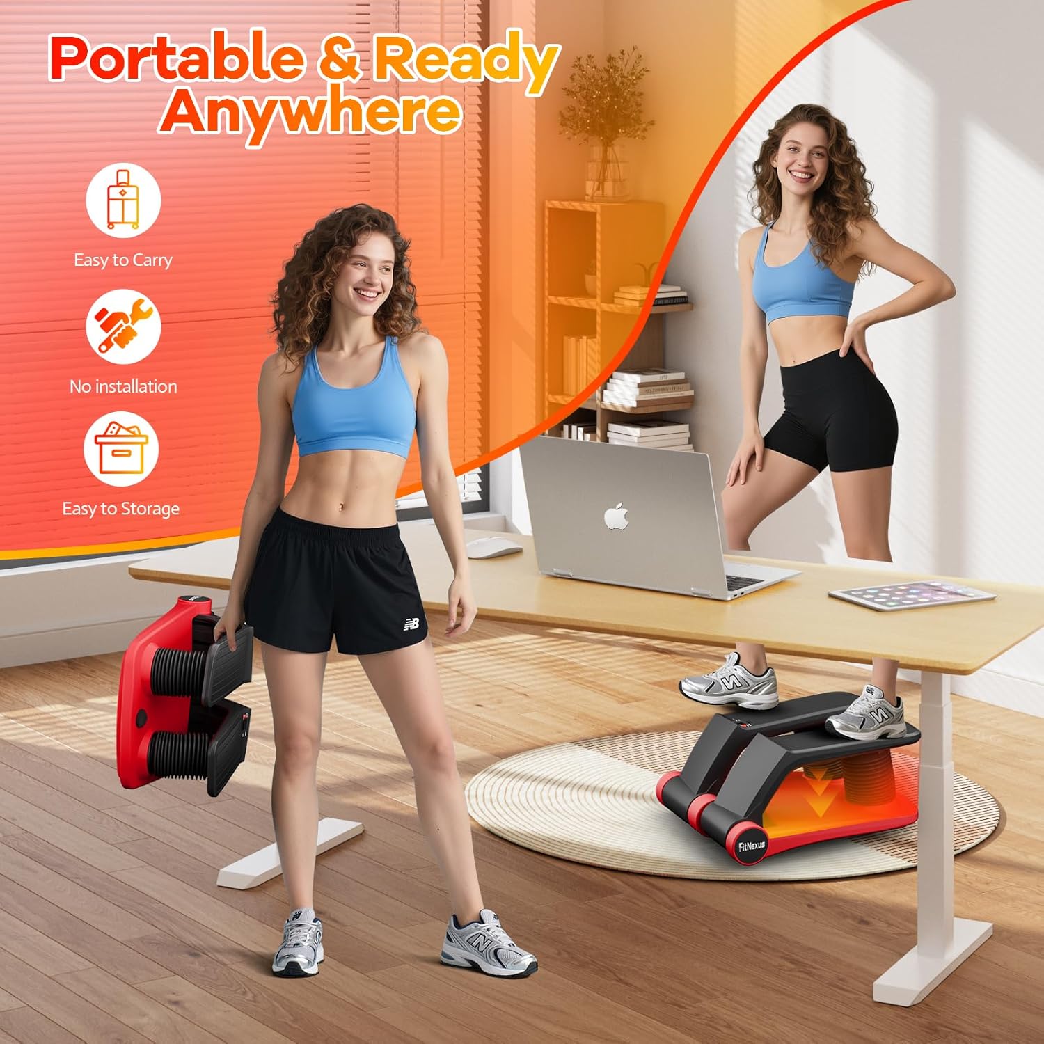 Air Compression Resistance Stepper – Adjustable Mini Stair Climber for Home Cardio Workout, Portable Stepper Machine with LCD Display, Non-Slip Pedals & Resistance Bands (Red and Black) - Image 7