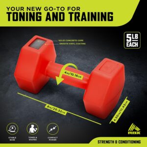 RBX Vinyl Coated Hand Weight Dumbbell Set – Hex Shaped, Roll Free for Body Building/Sculpting/Strength Training Exercise, (Set of 2)