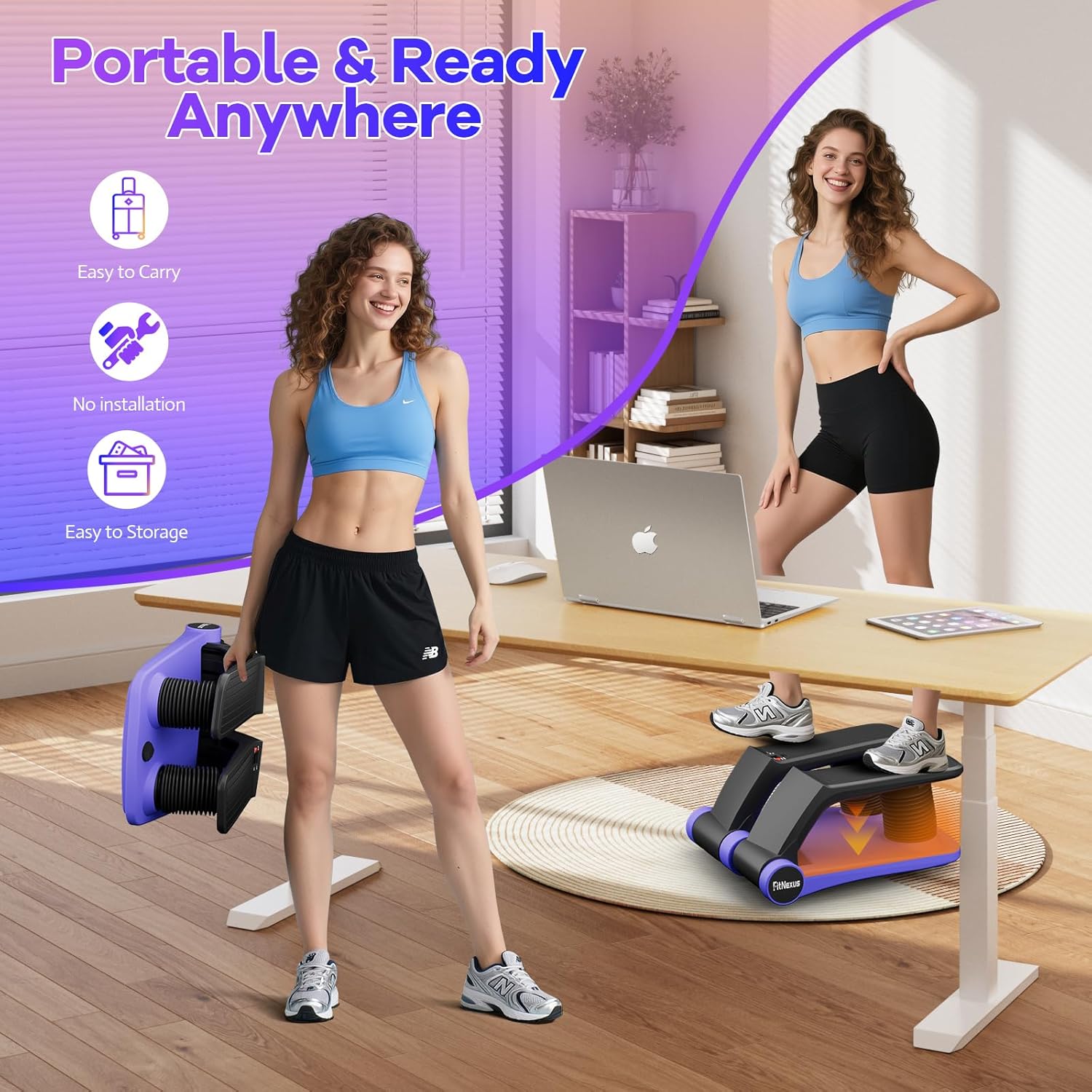 Air Compression Resistance Stepper – Adjustable Mini Stair Climber for Home Cardio Workout, Portable Stepper Machine with LCD Display, Non-Slip Pedals & Resistance Bands (Blue and Black) - Image 6