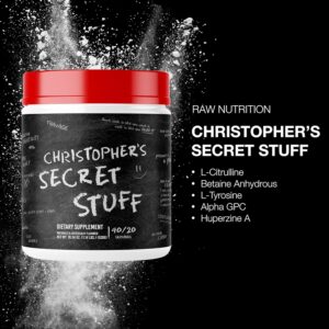 RAW Christopher’s Secret Stuff Pre Workout Powder, Thavage (Tastes Like Winning) – Chris Bumstead CBUM Preworkout Supplement for Men & Women – Working Out, Hydration & Energy – 40 Servings