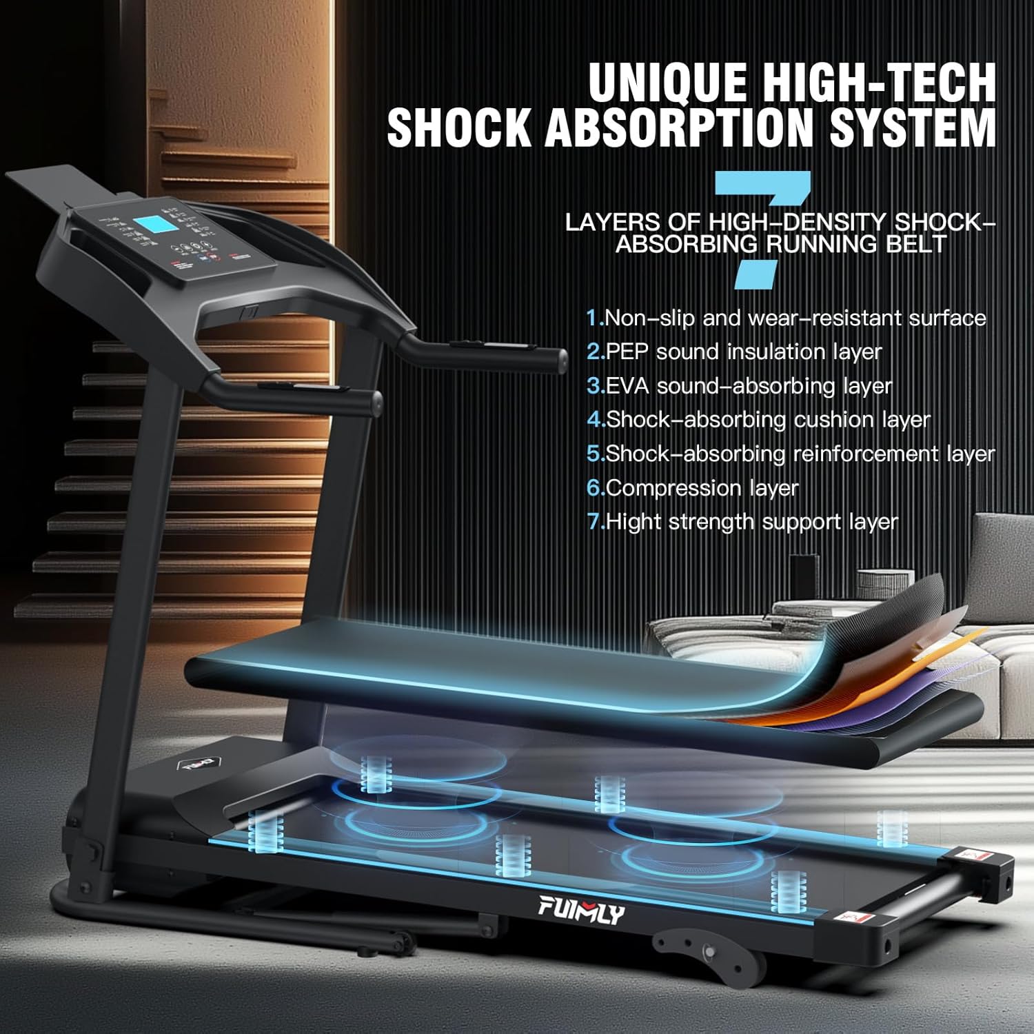 Incline Treadmill Foldable, Smart Portable Treadmills for Home with Body Fat Measurement & Heart Rate Sensor, 3.5HP Heavy Duty Folding Treadmill 400 LB Capacity with Silent Shock Absorption - Image 3