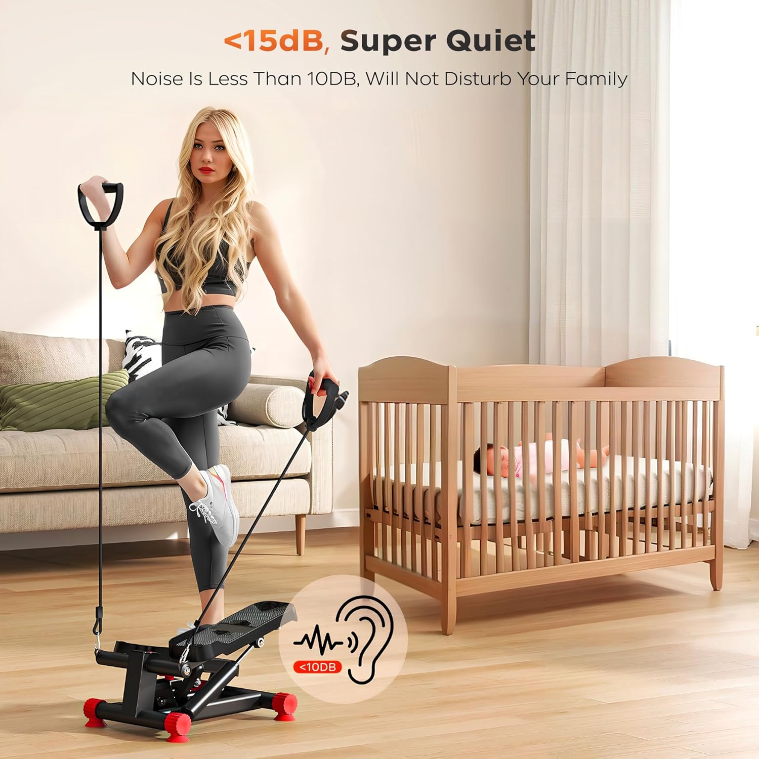 soges Steppers for Exercise at Home, Mini Stepper with Resistance Bands, Stair Stepper Machine with 300LBS Loading Capacity, Hydraulic Step Exercise Equipment with LCD Monitor, Red - Image 5