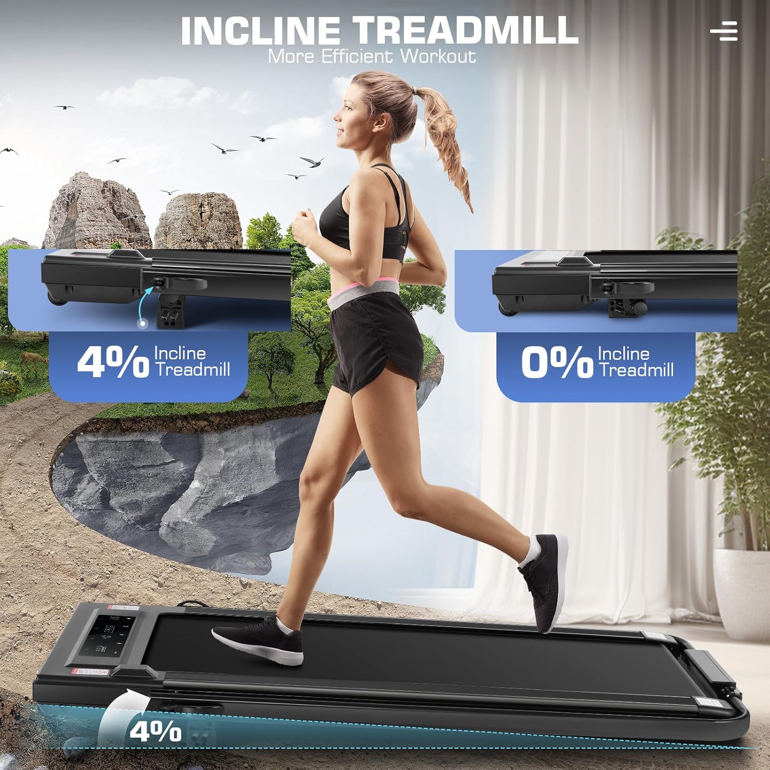 Under Desk Treadmill With Incline, 300lbs Walking Pad With Handle Bar & Remote Control, 2.5HP Folding for Home/Office, Installation-Free Jogging Running Electric Machine - Image 4