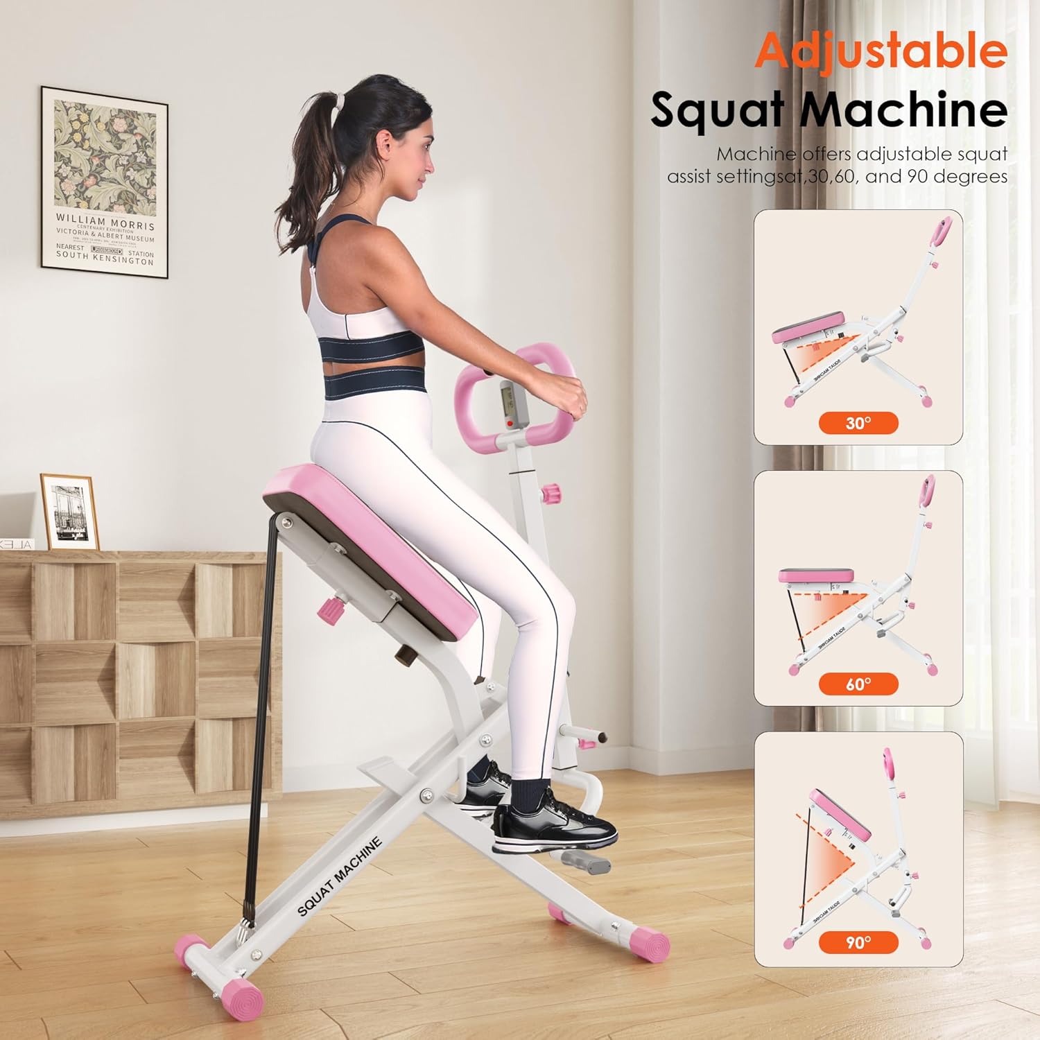 SogesHome Squat Machines Rowing Machine, Foldable & Full Body Exercise Workout Equipment, Row and Ride Squat Machine 330 LBS Weight Capacity, Glute Trainer Machine - Image 3