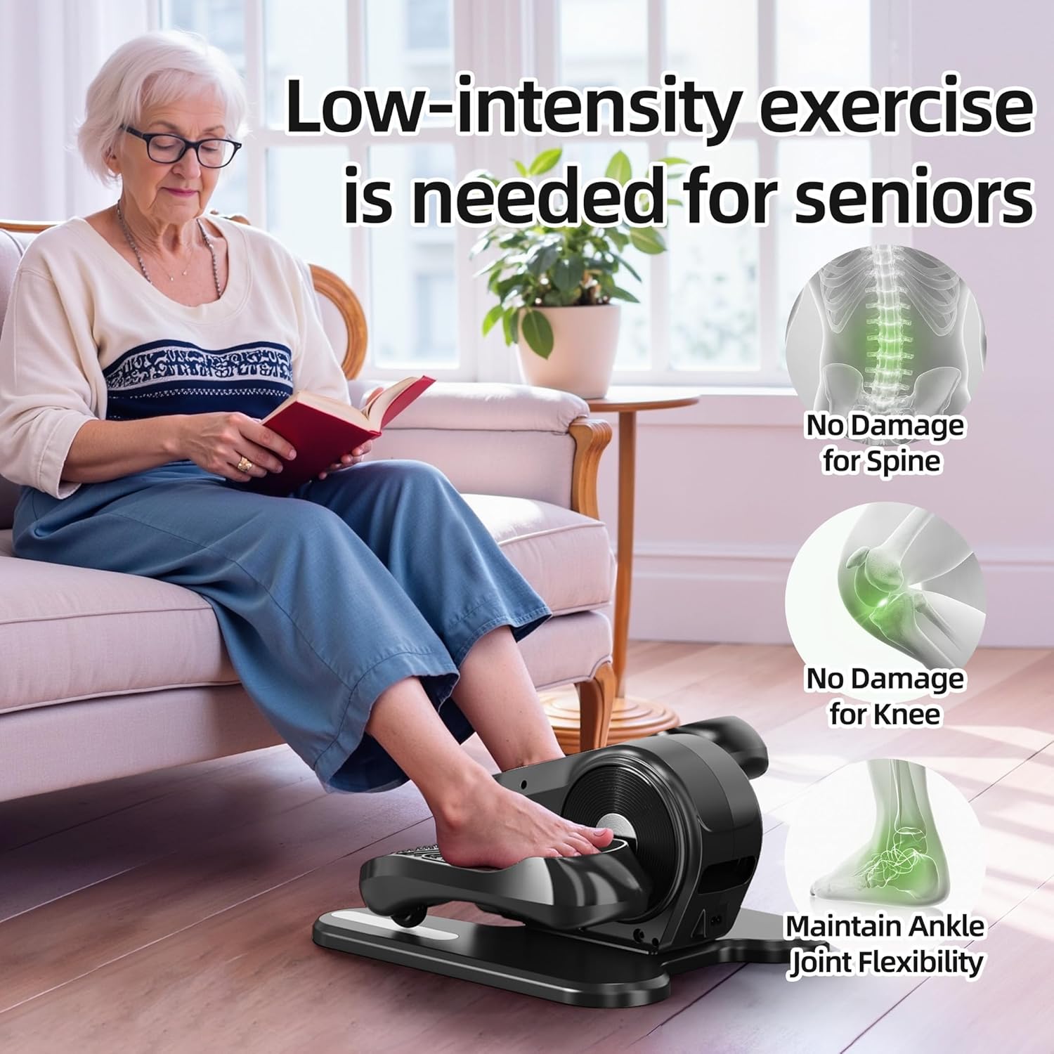 Under Desk Elliptical Exercise Machine with Remote & 12 Speeds, Electric Fitness Equipment While Sitting for Elderly Ellipse as seen on TV for Seniors Mini Office Home Workout Stepper - Image 2