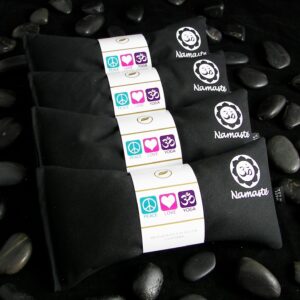 Yoga Eye Pillows – Unscented Eye Pillows – Namaste Hot Cold for Stress, Meditation, Spa, Relaxation Gifts – Made in USA by Happy Wraps – Set of 4 – Black Cotton