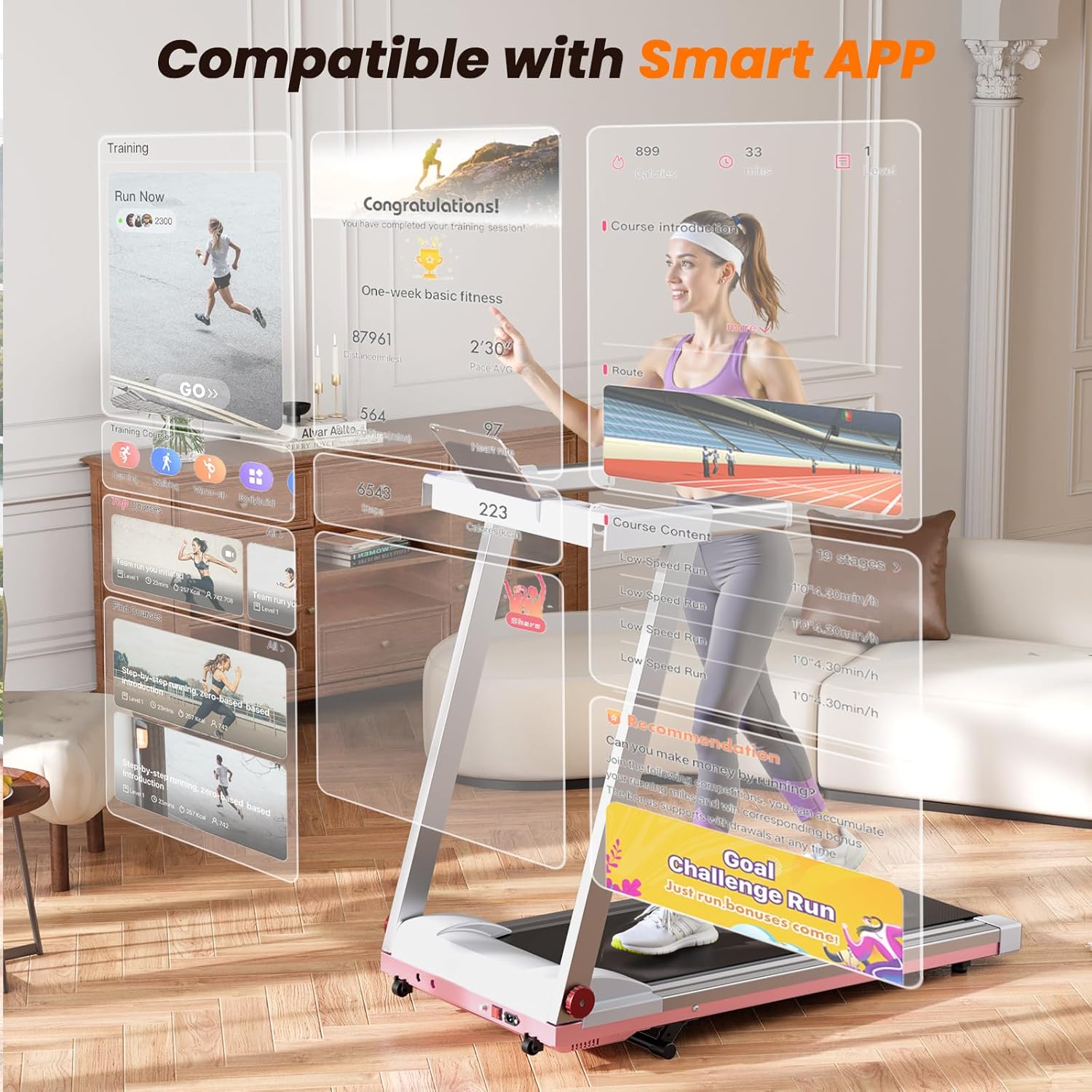 Treadmills for Home, 4-in-1 Foldable Treadmill with Incline, 300 LBS Capacity Running Treadmills for Home Small Spaces with Handles, 3.0 HP Folding Treadmill with Smart APP - Image 5