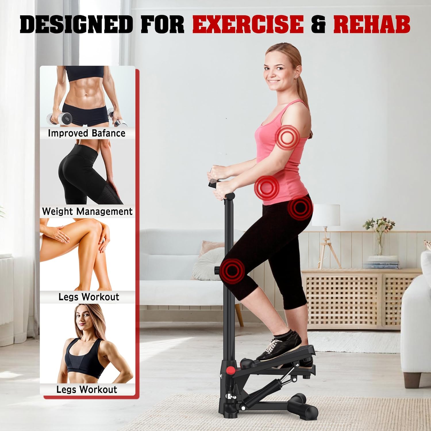 Steppers for Exercise at Home,Mini Stair Stepper with Handlebar and Resistance Bands,Stair Step Workout Machine,Total Body Cardio Equipment, Optional Twist Motion,Non-Slip Pedals – 300 LB Max Weight - Image 3
