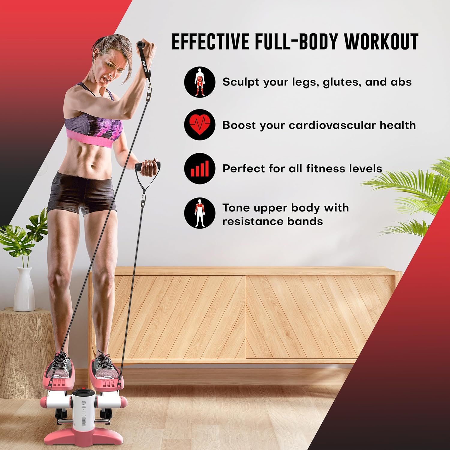 Nordic Lifting Mini Stepper Machine – Stair Climber w/Resistance Bands & LCD – Home Workout Stepper - Image 4