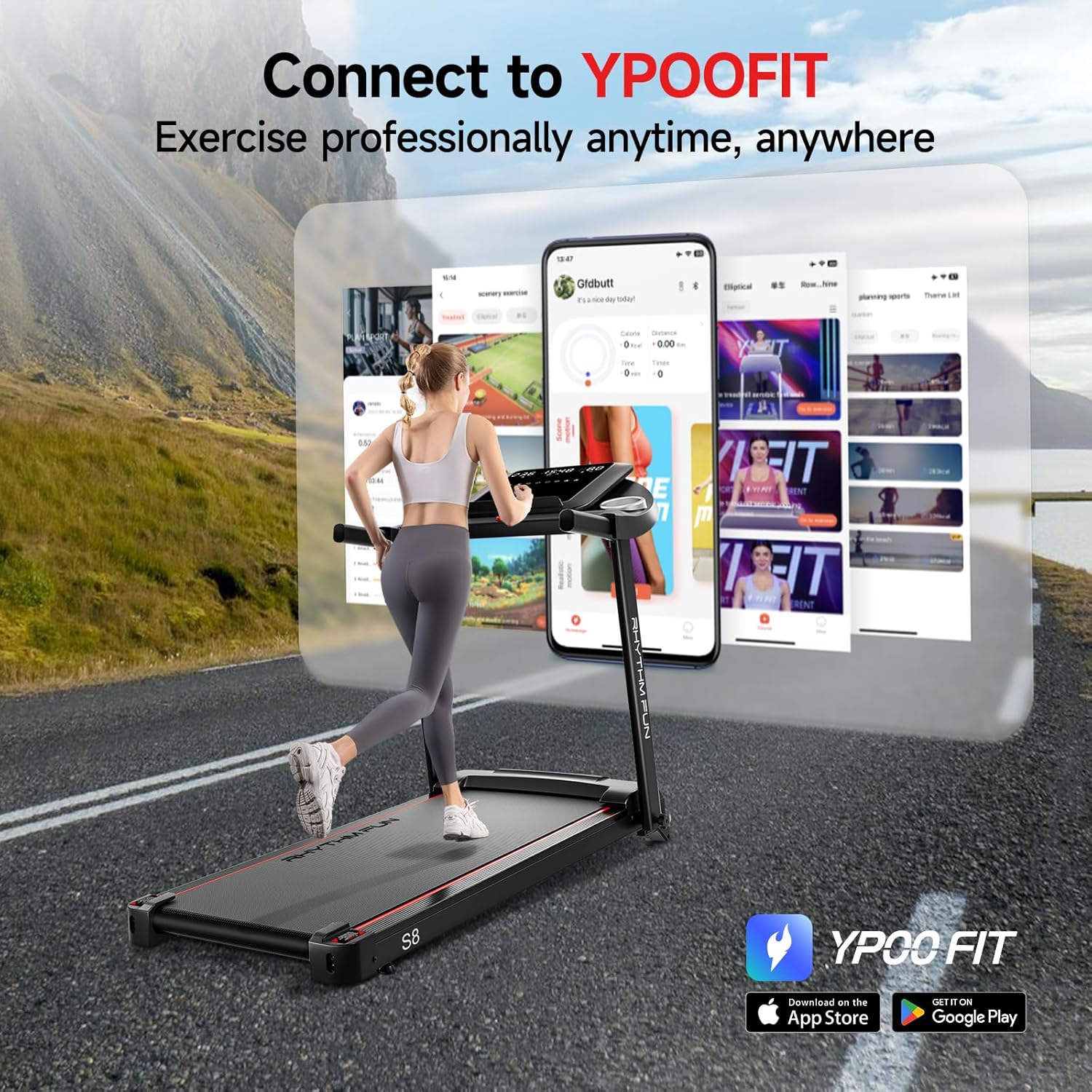RHYTHM FUN Treadmill with Incline, 8.0 MPH Treadmills for Home with 8% Incline, Foldable Treadmill with Handles, Low Noise Walking Pad for 300 lbs - Image 5