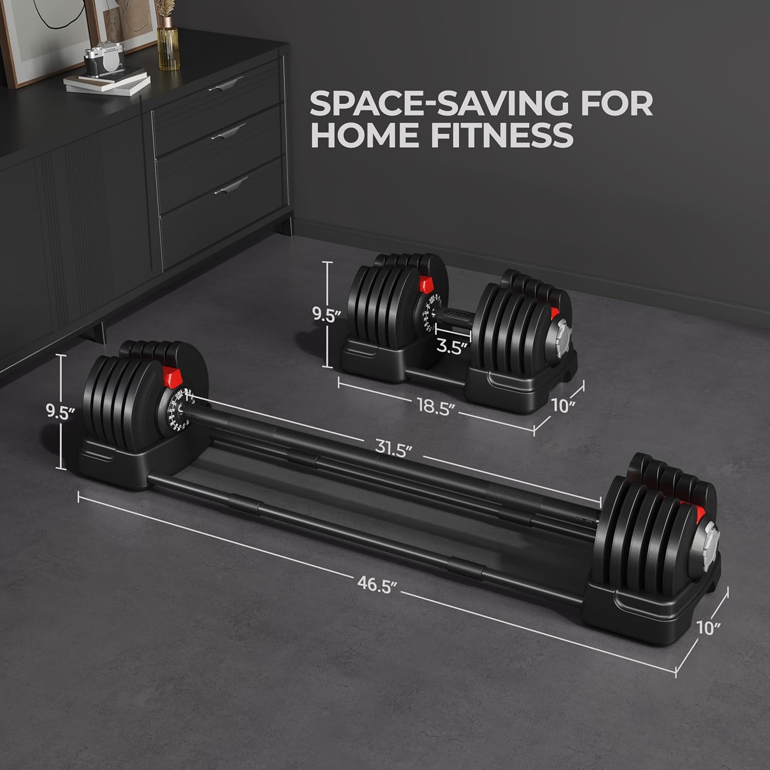 Yaheetech Adjustable Dumbbell Set Free Weight Dumbbells 40lbs/52.5lbs/90lbs Fast Adjust Dumbbells Dumbbell Weight Set, with Tray for Men/Women Strength Training Equipment - Image 7