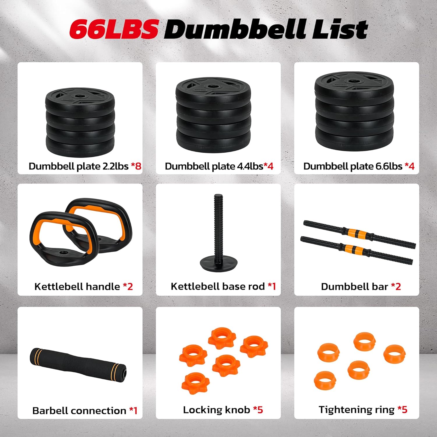 Adjustable Dumbbell Set, 66LBS Weights Dumbbells Set with Connector, 4 In 1 Dumbbell Set Used as Barbell, Kettlebell, Push-Up Stand and Weight Plate, Fitness Equipment for Home Gym - Image 8