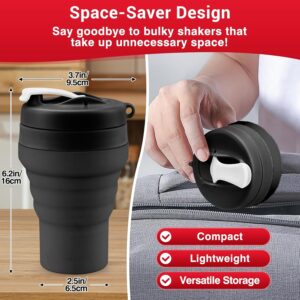 Collapsible Protein Shaker & Water Bottle Food-Grade, Leakproof Lid 600mL/20oz Shaker Cup – Reusable Silicone Shaker Cups for Protein Shakes with Mixing Ball for Gym-goers & Travelers