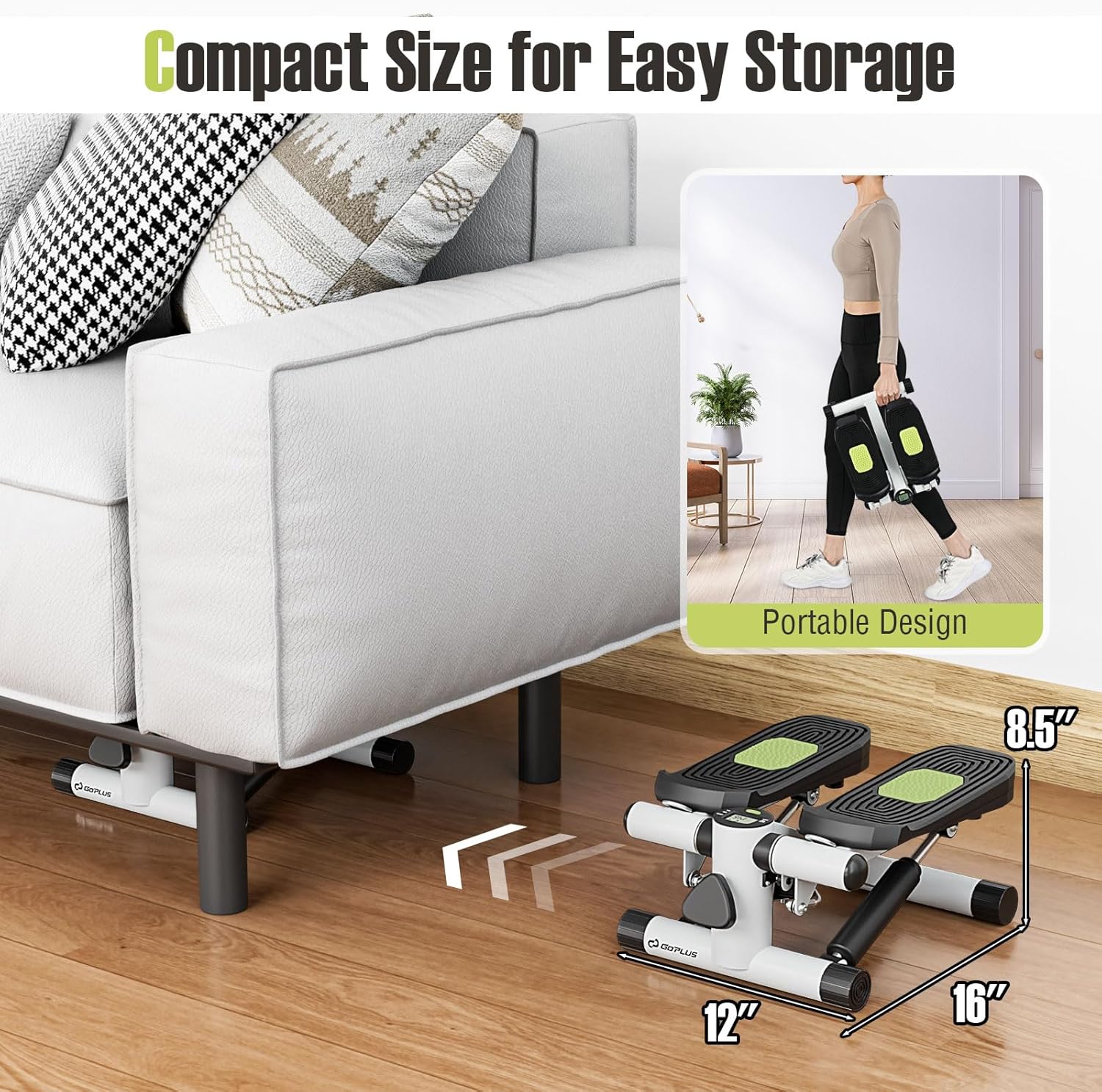Goplus Steppers for Exercise at Home, Intensity Adjustable Hydraulic Mini Stepper w/Resistance Bands & LCD Monitor, Quiet & Portable Small Cardio Exercise Machine for Home Office or Under Desk - Image 9