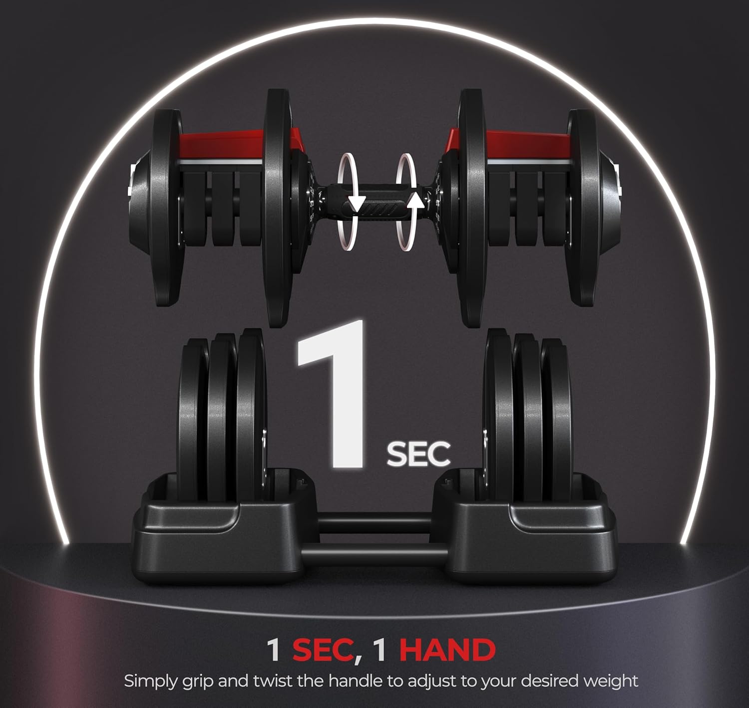 Yaheetech Adjustable Dumbbell Set Free Weight Dumbbells 40lbs/52.5lbs/90lbs Fast Adjust Dumbbells Dumbbell Weight Set, with Tray for Men/Women Strength Training Equipment - Image 2