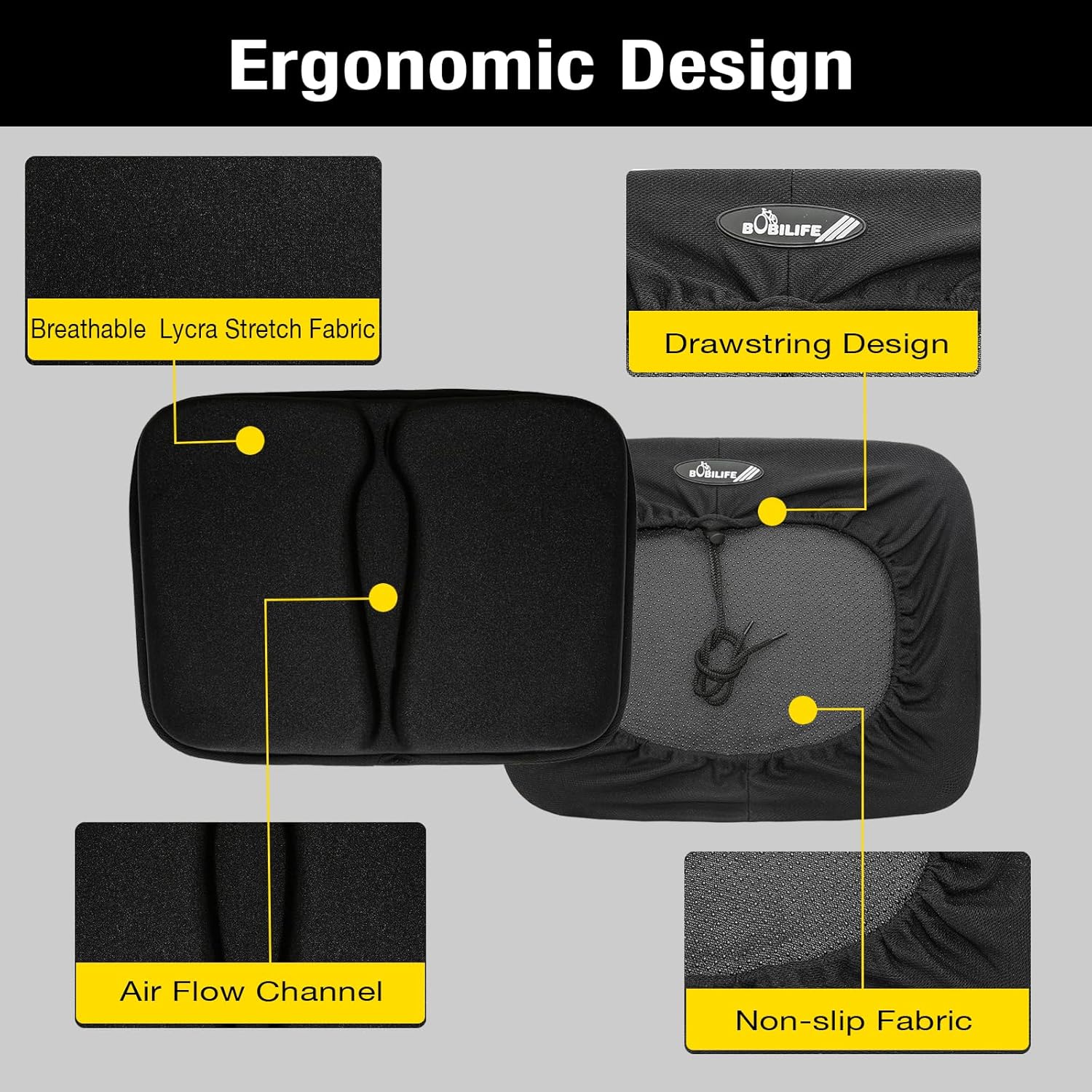 Gel Padded Seat Cushion Cover for Recumbent Bike & Rowing Machine - Extra Wide Thick Memory Foam with Gel Pad for Exercise Recumbent Bicycle and WaterRower, Concept2, for Women and Men Comfort - Image 4