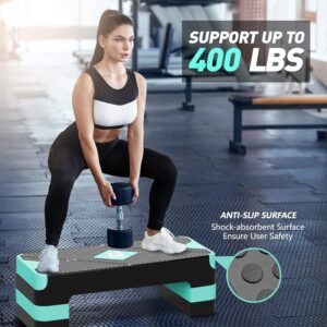 Aerobic Exercise Step, Adjustable Aerobic Stepper for Exercise, Workout Step Platform for Step Up, 26.5″ Step Deck with 4” 6” 8” Adjustable Height Risers, Women Home Gym Cardio Fitness