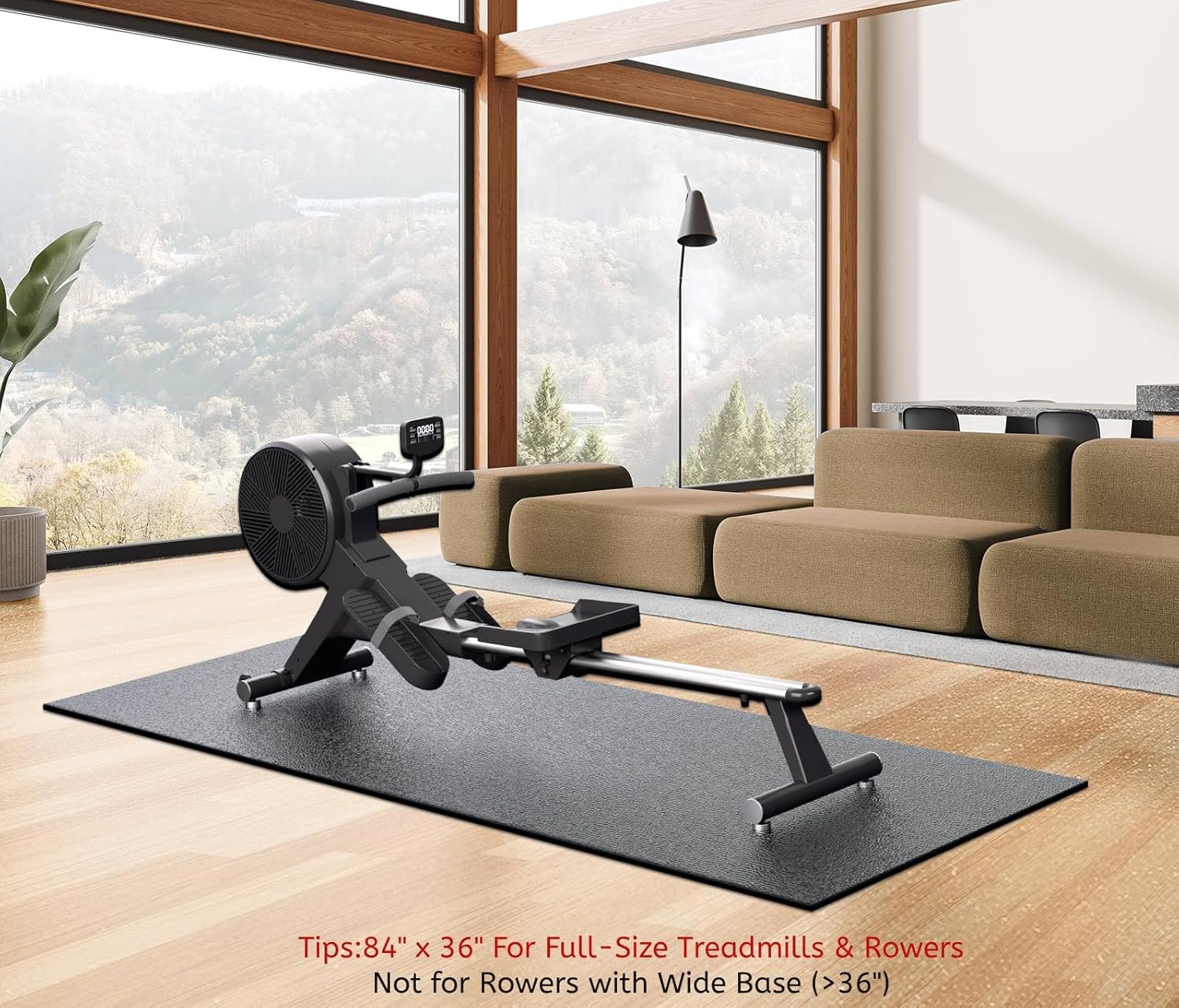 Treadmill Mat, 7'x3'/6'x3'/6'x2.5'/5.6'x2'/4'x2', 6mm Thick Exercise Equipment Gym Mat for Hardwood FloorCarpet, Compatible with Peloton Bike, Indoor Spin Bike, Elliptical - Image 3