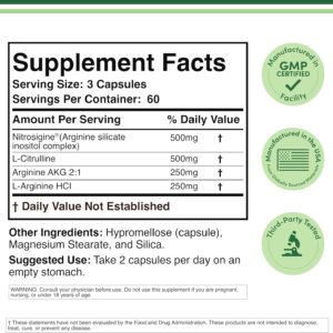Nitric Oxide Supplement (Stim Free Pre Workout) – Nitric Oxide Booster with Nitrosigine, L Arginine, and L Citrulline (Clinically Studied to Boost No2 Nitric Oxide Flow) 180 Capsules by Double Wood