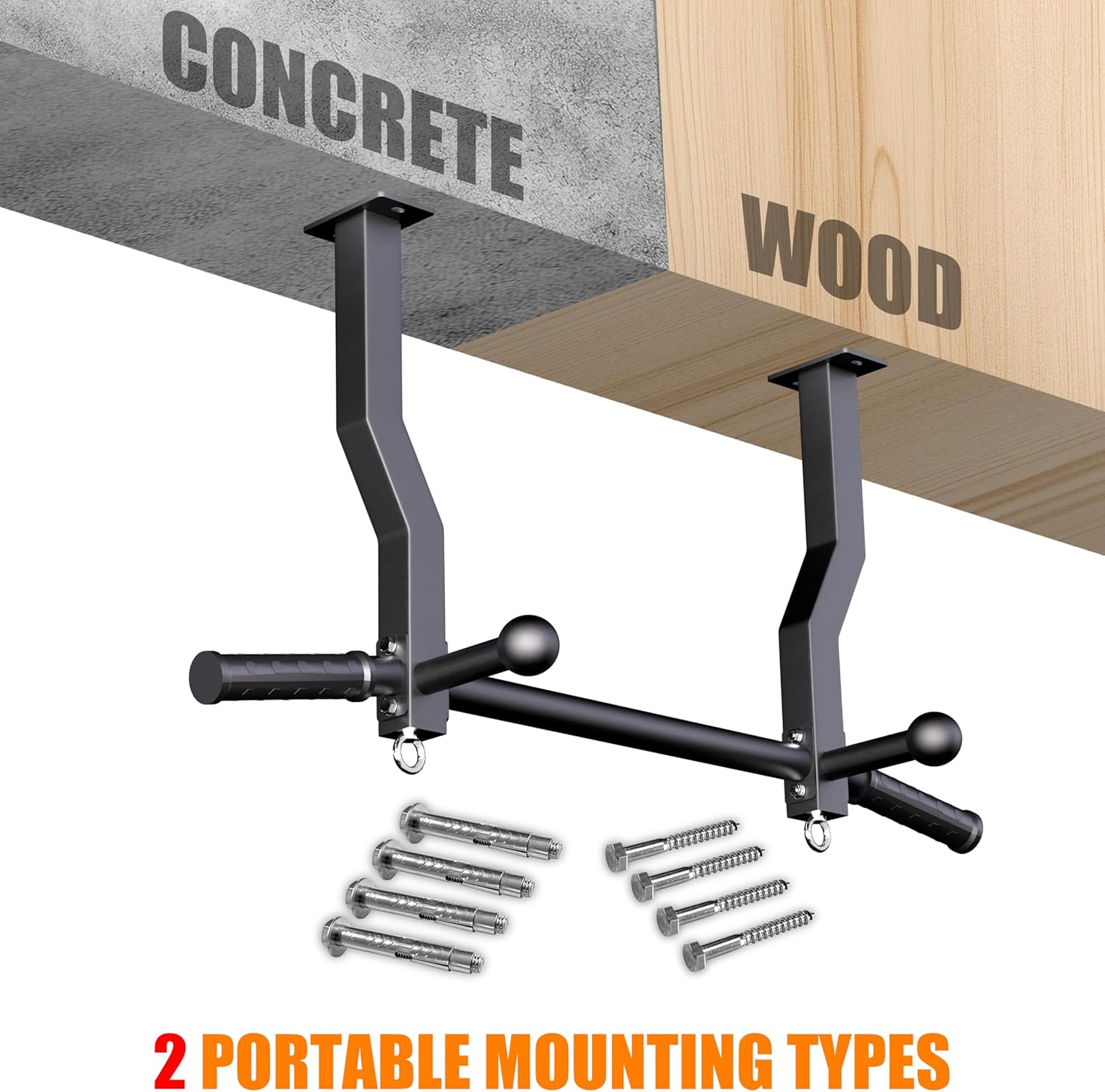 Pull Up Bar Ceiling Mount, 600LBS Heavy Duty Multi Grip Chin Up Bar, 24"/16" Rafter PullUp Bar, Ceiling Beam for Gym/Garage/Basement with Ball Finger & Round Anchors, Easy to Install - Image 7