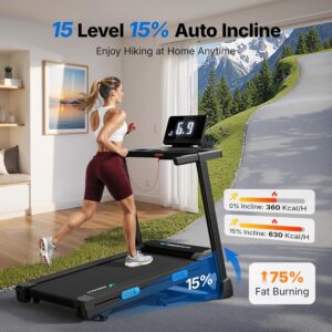 MERACH Treadmill with Incline 6%-15%, 300 LBS Capacity Foldable Running Treadmills for Home, 0.5-7.5MPH Quiet 2.5HP Brushless Double Deck Incline Foldinng Treadmill LED Display with Smart APP