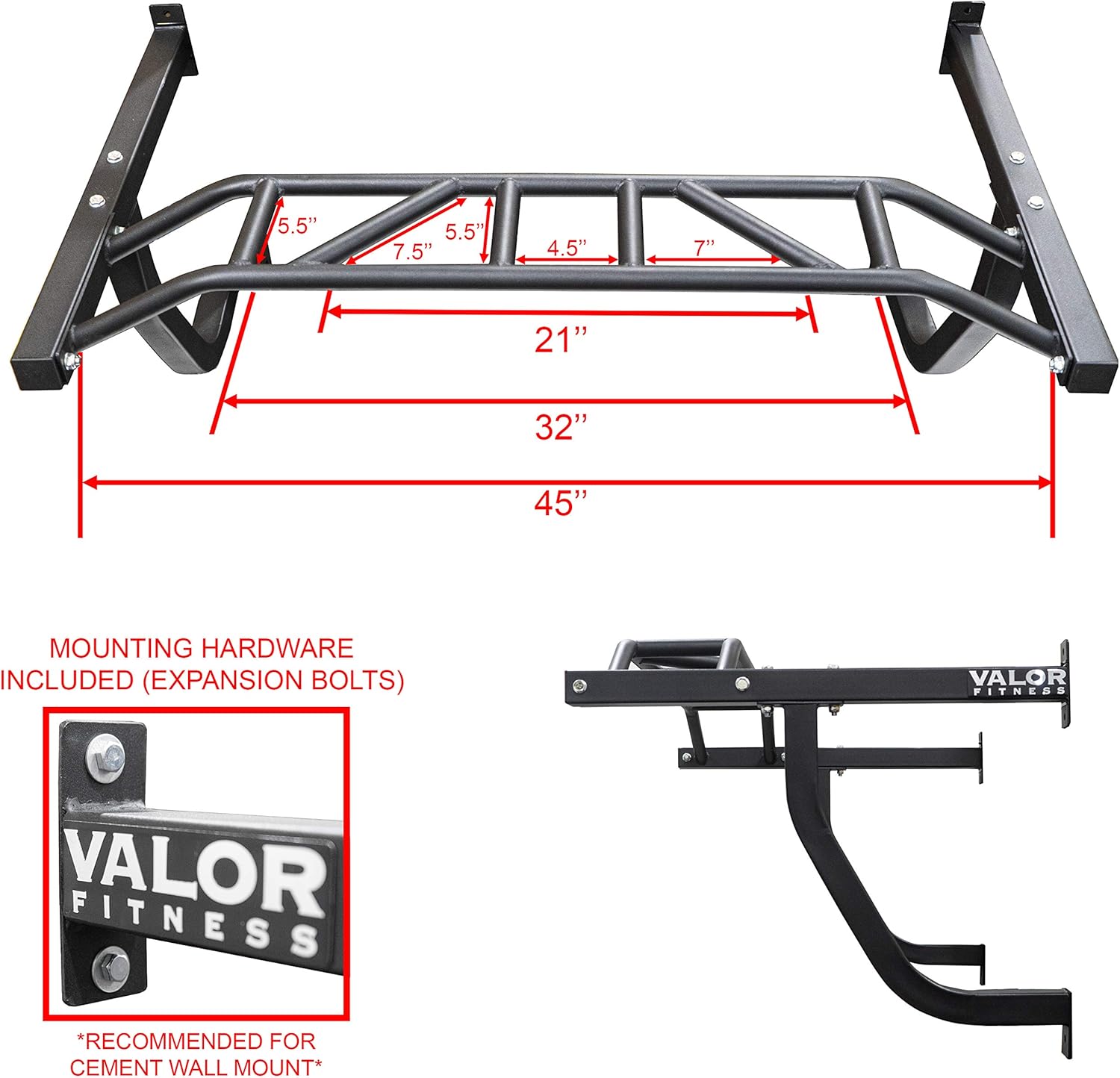 Valor Fitness CHN-3 Straight & CHN-UP Multi Grip Wall Mounted Pullup/Chin Up Bars for Home Gym Exercise and Workout - Image 3