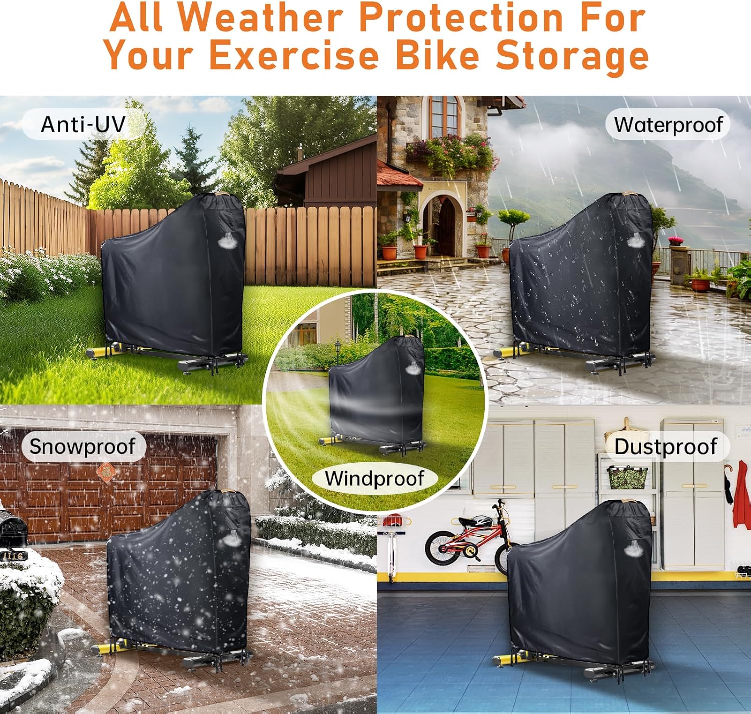 Stationary Bike Cover Waterproof Outdoor,Upright Exercise Bike Cover with Air Vent,Waterproof Strip,4 Windproof Buckles,All Weather Large Cover for Peloton Bike,Suitable for Peloton Bike+ and Schwinn - Image 5