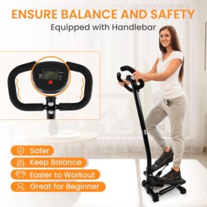 Mini Steppers for Exercise with Handlebar, Stair Stepper with Resistance Bands, Portable Stepper Capable of Full-Body Exercise, Low Noise and Smooth, Multiple Colors