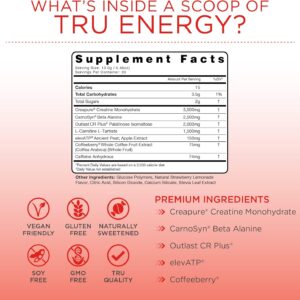 TRU Supplements Energy, Pre Workout Training Formula, Vegan Friendly, No Jitters, Improve Workout Performance, Naturally Extracted Flavors, 20 Servings (Strawberry Lemonade)