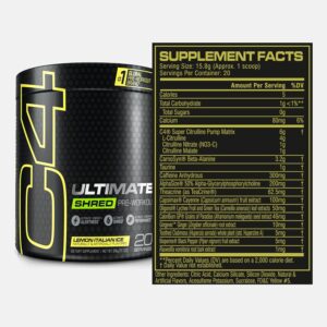 Cellucor C4 Ultimate Shred Pre Workout Powder, Fat Burner for Men & Women, Metabolism Supplement with Ginger Root Extract, Lemon Italian Ice, 20 Servings (Pack of 1)