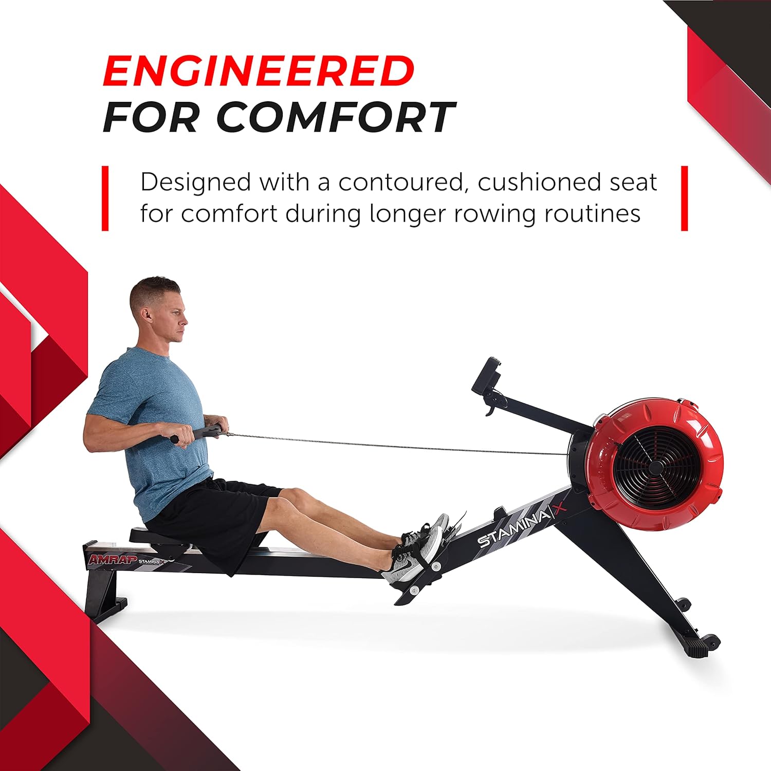 Stamina X AMRAP Rower Machine with Smart Workout App - Foldable Rowing Machine with Dynamic Air Resistance for Home Gym Fitness - Up to 300 lbs Weight Capacity - Image 6