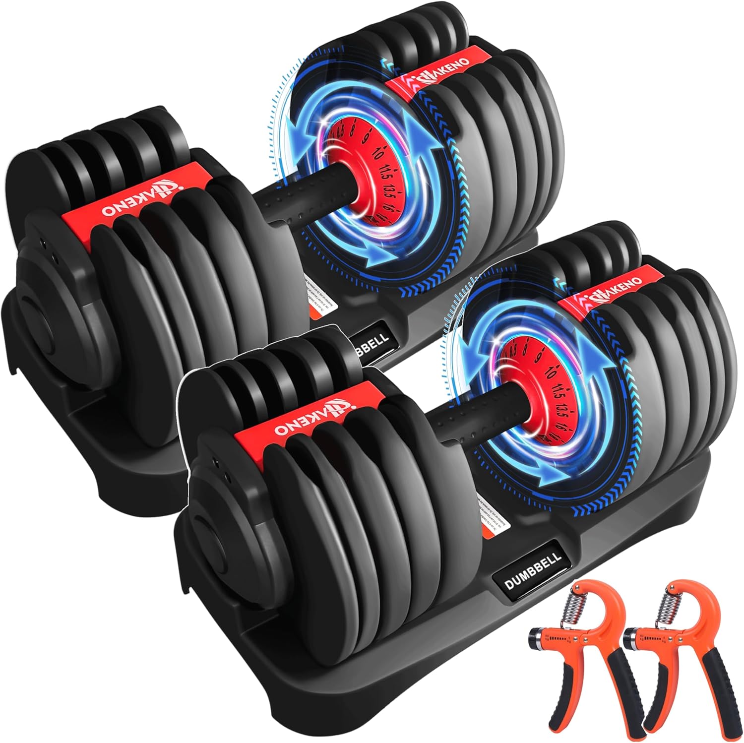 15 Weight in 1 Adjustable Dumbbell 53LB with Fast Automatic Adjustable and Weight Plate for Body Workout Home Gym (24kg/53lb)2pcs